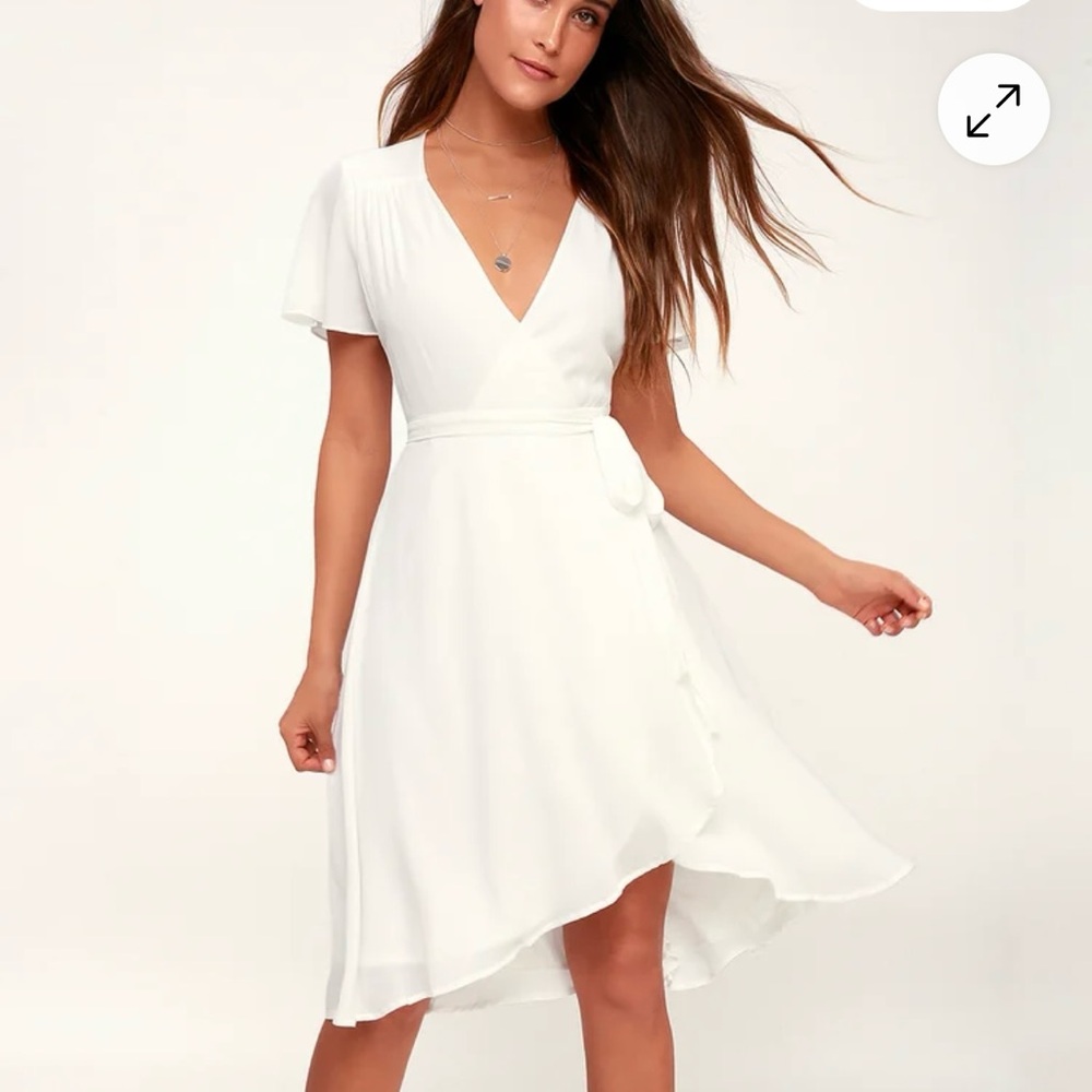 Lulus White Rise to the Occasion Asymmetrical Wrap Dress Size S Flowy
